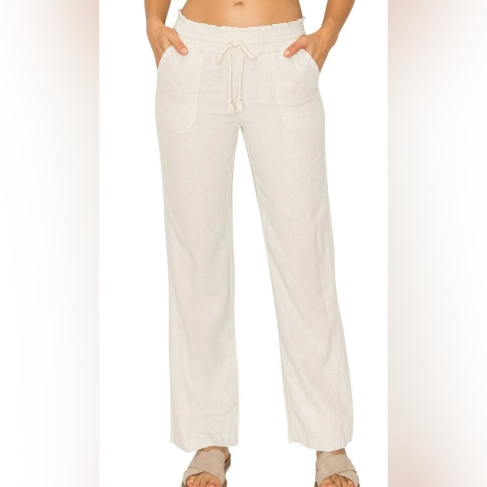 LAND 'N SEA Linen Blend  White Wide-Leg Pants